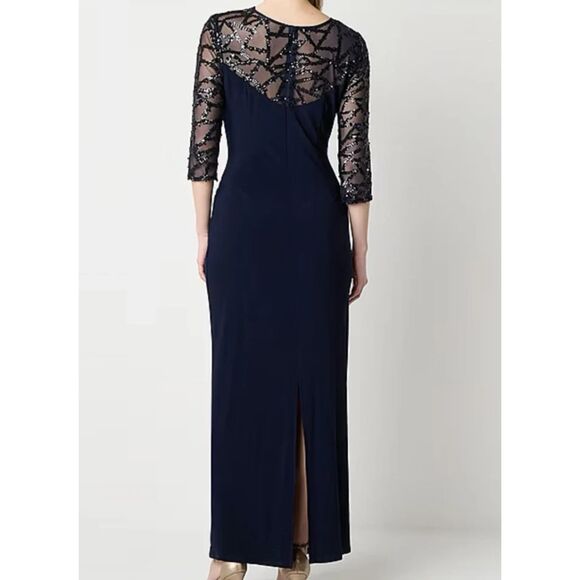 Brianna Milay Black Embellished 3/4 Sleeve Evening Gown, sz 14, 9J-145D006 - Picture 2 of 2